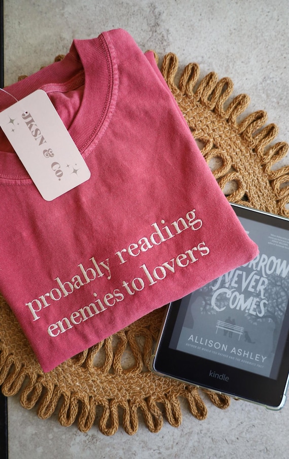 Enemies to Lovers Embroidered Tee, Bookish Tee, Comfoer Colors Tee, Gift for Her, Bookish, Book Trope Shirt, Bookish Shirt