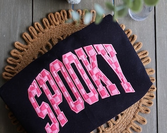 Checkered Spooky Embroidered Sweatshrit — Halloween Sweatshirt, Spooky Sweatshirt, Cute Halloween, Halloween Sweatshirt, Spooky Shirt