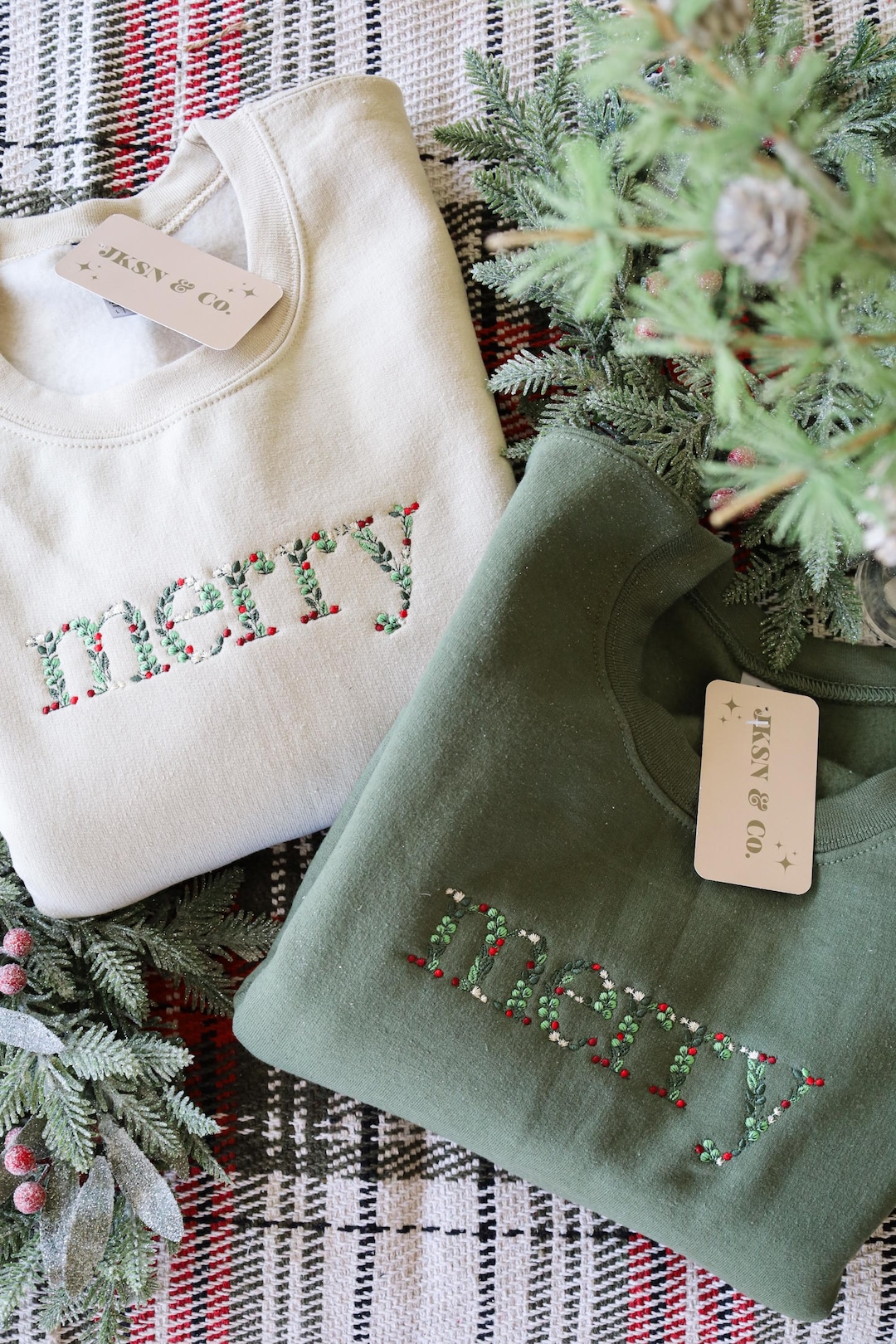 Christmas Merry Embroidered Puff Sleeve Turtleneck