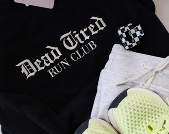 Dead Tired Run Club Embroidered Cropped Lightweight Sweatshirt, Run Club Spooky Shirt