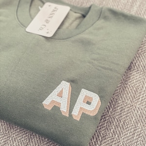 Custom 2-Initial Embroidered Sweatshirt – Two-Tone Block Monogram Crewneck, Bachelorette Gift, Bridesmaid Gift, Gift for Her