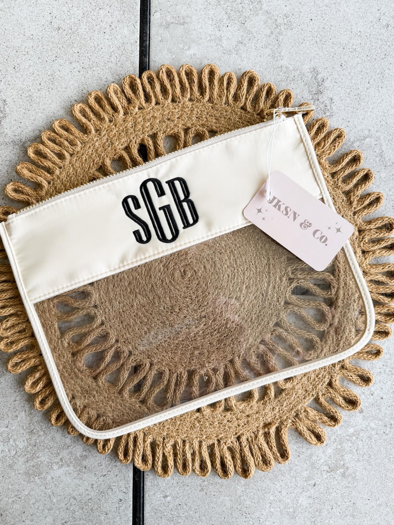 Embroidered Monogram Clear Pouch – Personalized Travel Zip Bag Gift ...