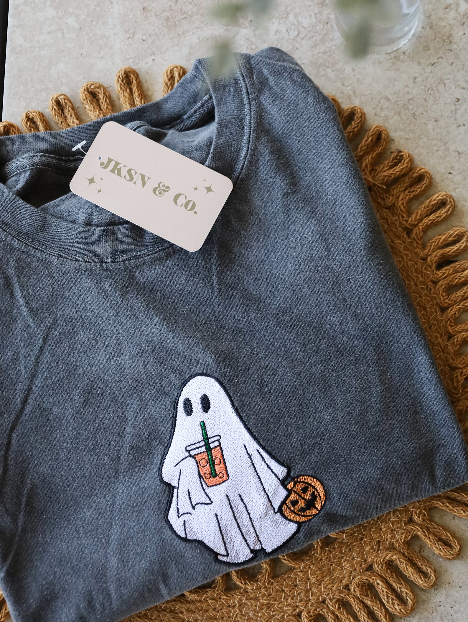 Iced Coffee Ghost Embroidered Tee --comfort Colors Tee, Unisex Tee ...