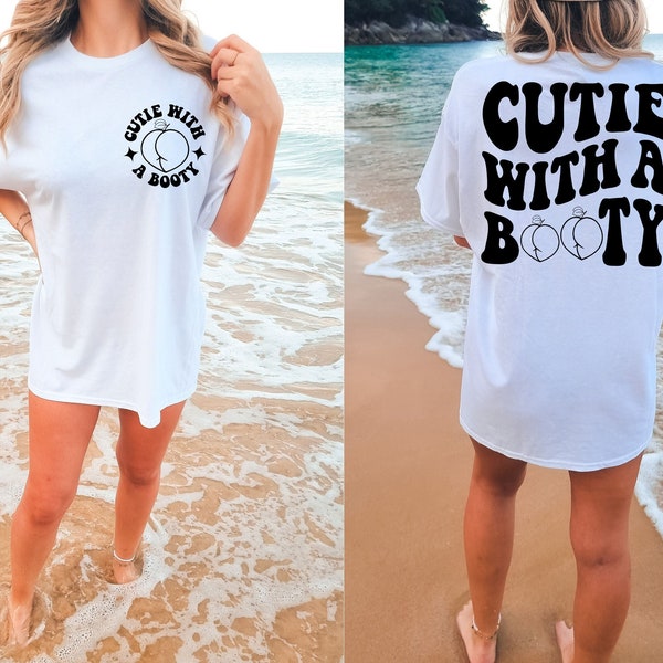 Cutie With A Booty SVG PNG Funny Quote Wavy Adult Humor Retro Peach Trendy Shirt Design Instant Download Digital Files