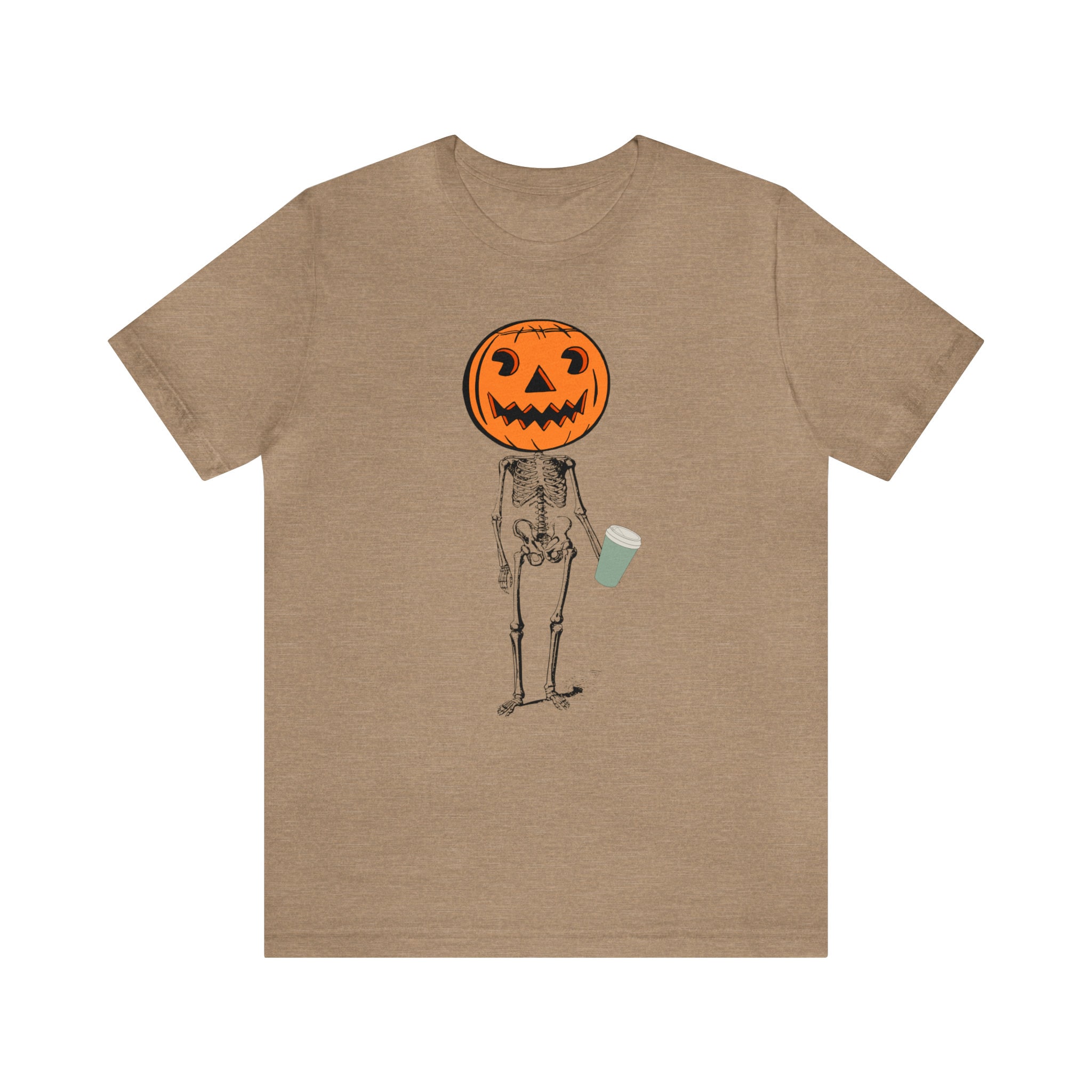 Discover Fall Shirt, Happy Skeleton Jack O Lantern Tee, Pumpkin Spice Drinking Skeleton, Mens and Womens Tee, Fall Colors  Design