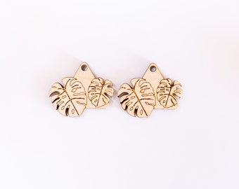 12pc to 100pc Bulk Unfinished Monstera and Plant leaf Laser Cutout Wood triangle Dangle round and disc earring jewelry blanks shape crafts