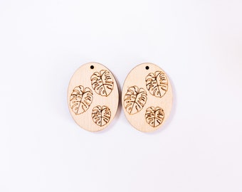 12pc to 100pc Bulk Unfinished Monstera and Plant leaf Laser Cutout Wood oval Dangle round and disc earring jewelry blanks shape crafts