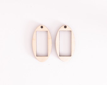12pc to 100pc Bulk Unfinished Laser Cutout Wood Round Oval Disc with Rectangle Cutout Dangle earring jewelry wooden blanks shape crafts