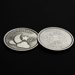 Decision Coins | Custom Engraved Metal | Go to bed or one more game | Gifts for Her/Him | Anniversary Gift | Birthday Gift | Christmas Gift