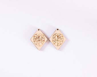 12pc to 100pc Bulk Unfinished Monstera and Plant leaf Laser Cutout Wood diamond square Dangle earring jewelry blanks shape crafts