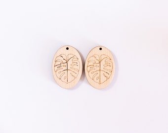 12pc to 100pc Bulk Unfinished Monstera and Plant leaf Laser Cutout Wood oval Dangle round and disc earring jewelry blanks shape crafts