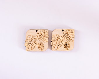 12pc to 100pc Bulk Unfinished Monstera and Plant leaf Laser Cutout Wood Square Dangle Bar Rectangle earring jewelry blanks shape crafts