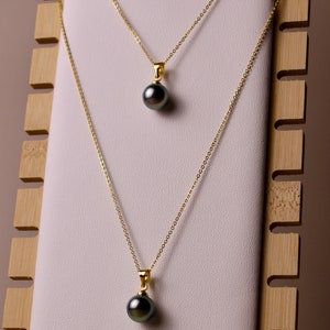 Tahitian Pearl Pendant Necklace – Real Black Pearl on Gold Filled or Sterling Silver Chain – Handmade Gift – Ocean Jewelry - 8-10mm pearls