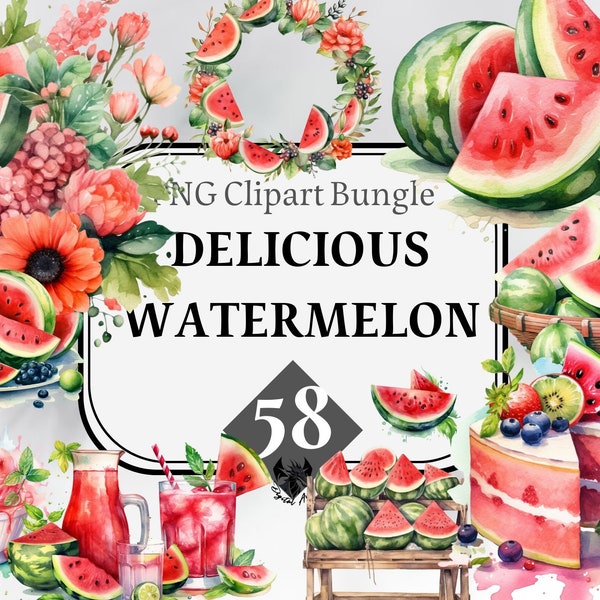 Watercolor Watermelon Clipart, digital png, Watermelon, instant download,commercial use, Sublimation, digital art, Junk journal, Fruit