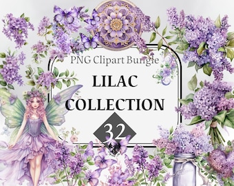 Watercolor Lilac Clipart Collecton, floral clipart, digital download, commercial use, Sublimation, digital art, blossom, Spring, pixie