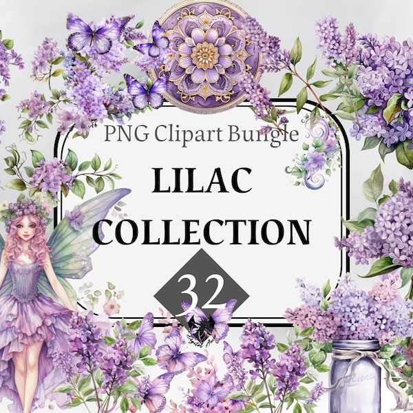 Watercolor Lilac Clipart Collecton, floral clipart, digital download, commercial use, Sublimation, digital art, blossom, Spring, pixie