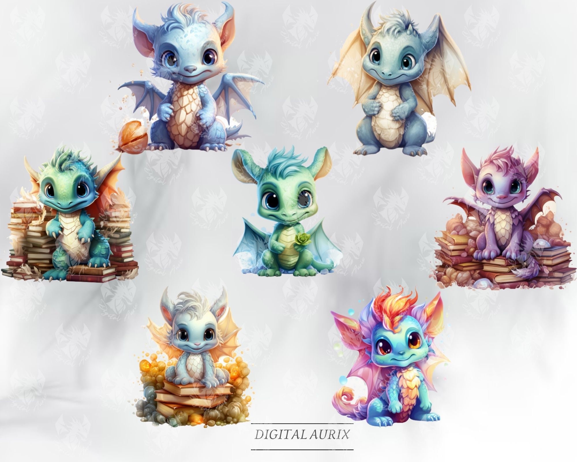 Water Dragon Baby Clipart, Dragon, Digital Download, Nursery Clipart