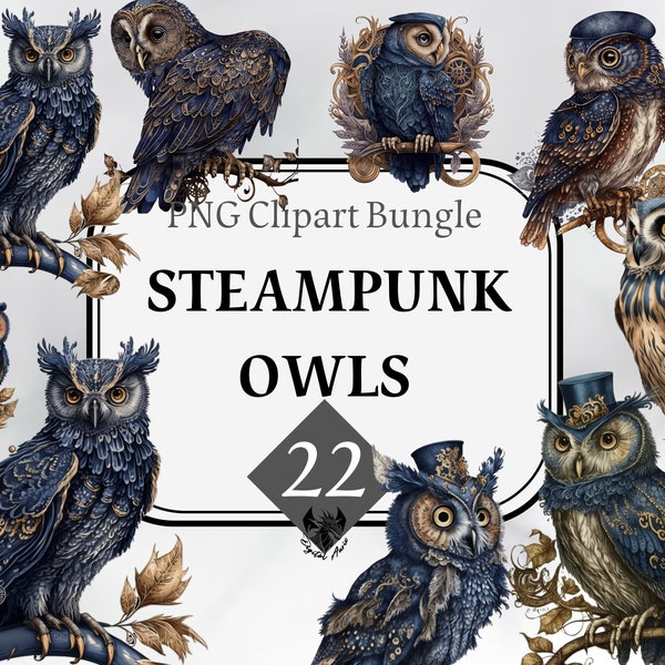 Steampunk Owls, Steampunk ClipArt, Owl Illustrations, Hats,  PNG,  Digital art, Victorian Style, Sublimation, Steampunk animal, Junk journal
