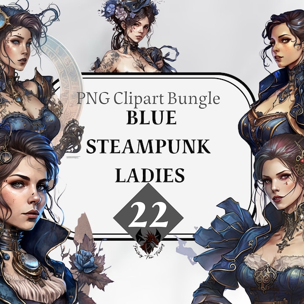 Steampunk Lady Clipart PNG Set, Steampunk Women, Steampunk clipart, Blue,  commercial use, steampunk watercolor, PNG steampunk, Sublimation
