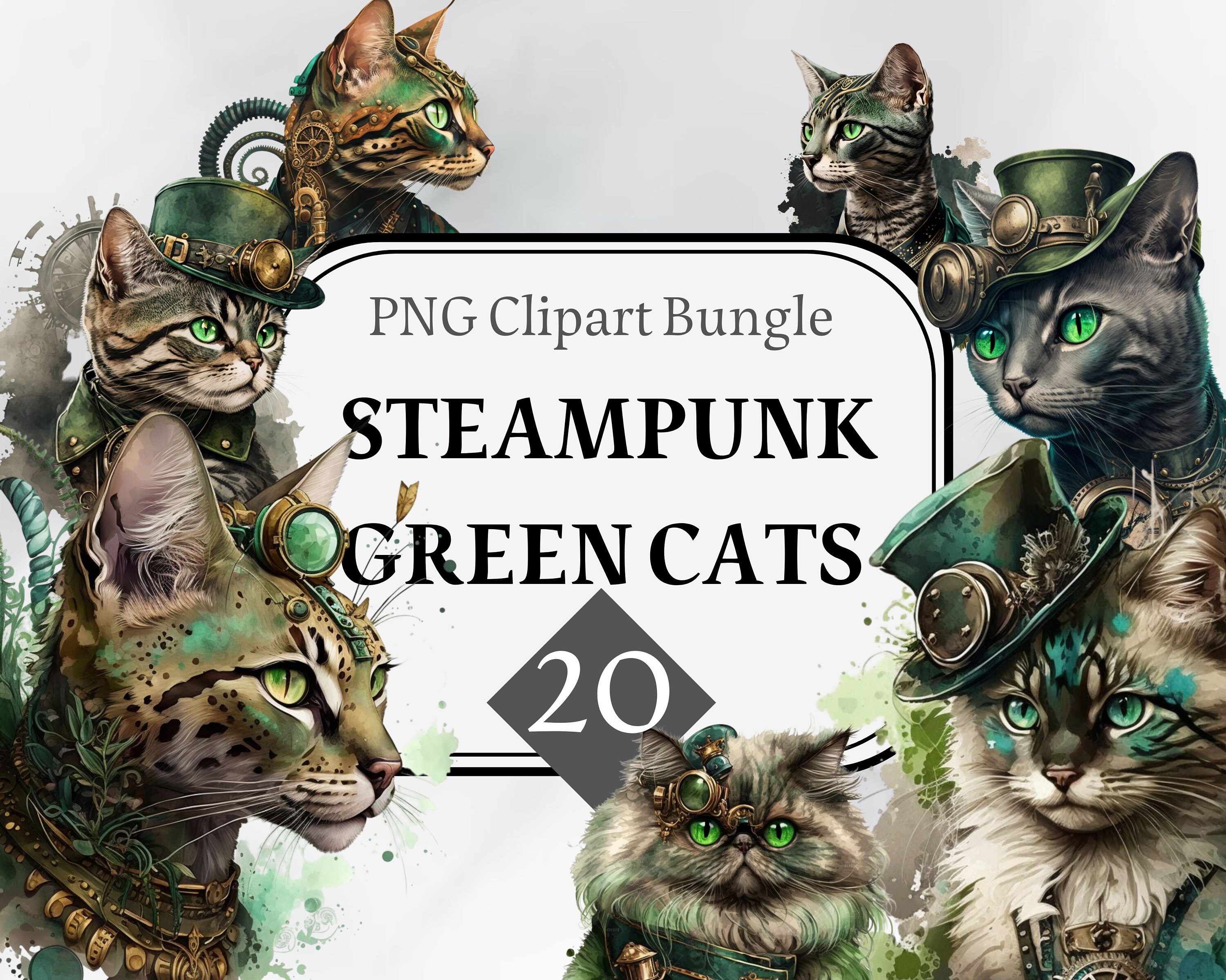 Steampunk Cat Clipart Watercolor Steampunk PNG Victorian - Etsy