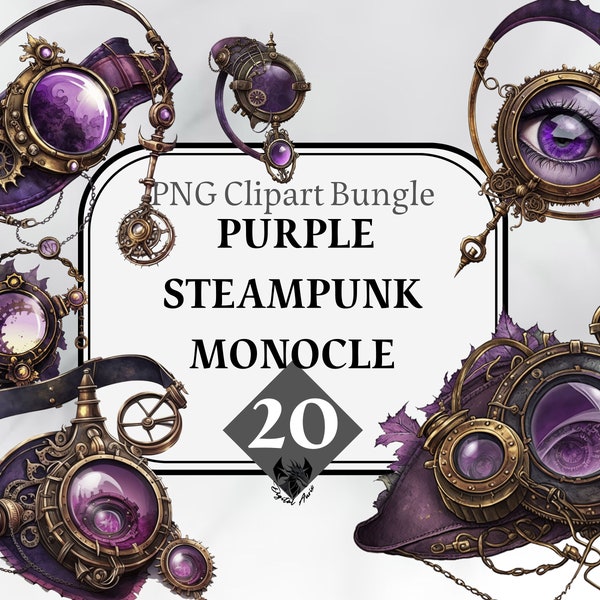 Violet Steampunk Monocles ClipArt, aquarelle Steampunk, PNG, victorien Clipart Bundle, art numérique, utilisation commerciale, téléchargement numérique instantané