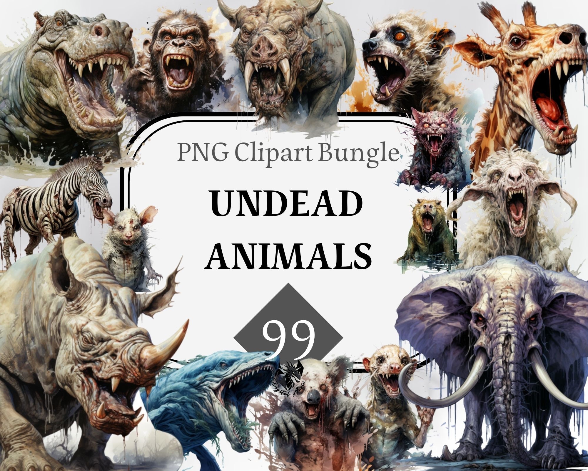 Undead Animals Clipart, Zombie Animal, Commercial Use PNG, Zombie