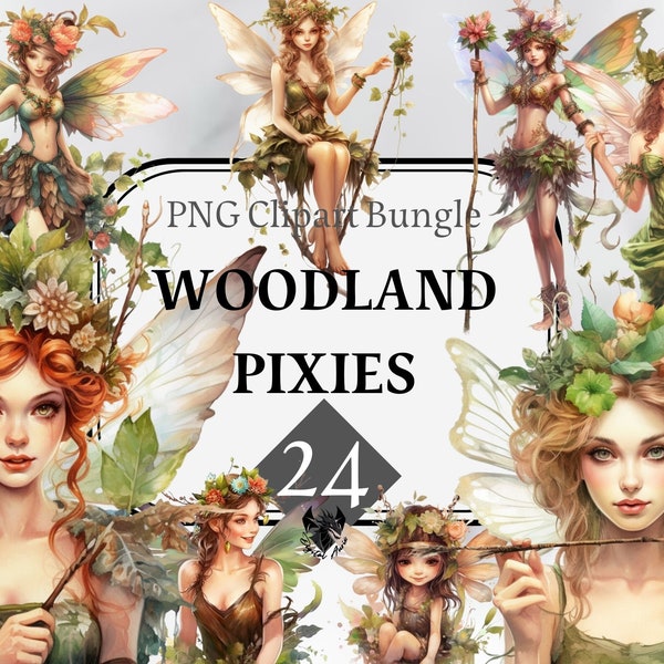 Woodland Pixies, Watercolor PNG, Victorian Clipart, Commercial Use, Instant Digital Download,junk journal, Sublimation, Forest, spring