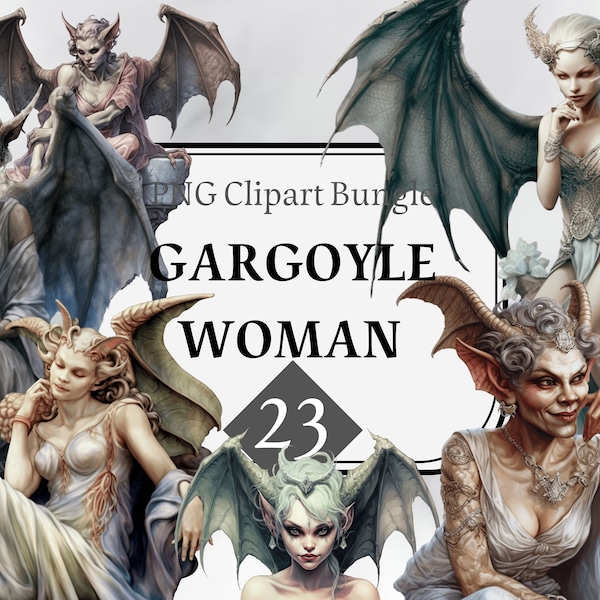 Gargoyle clipart, Gargoyle women, fantasy art, mystical creatures, digital art, PNG with transparent background, watercolor clipart,  gothic