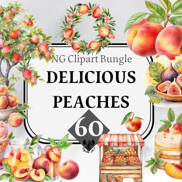 Watercolor Peach Clipart - transparent background PNG,Peach pie, shortcake ,instant download,commercial use, Sublimation, digital art