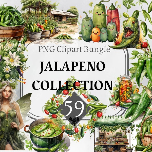 Watercolor Jalapeno Clipart Bungle, Jalapeno vegetable garden clipart PNG farm house gardening, digital instant download Commercial Use