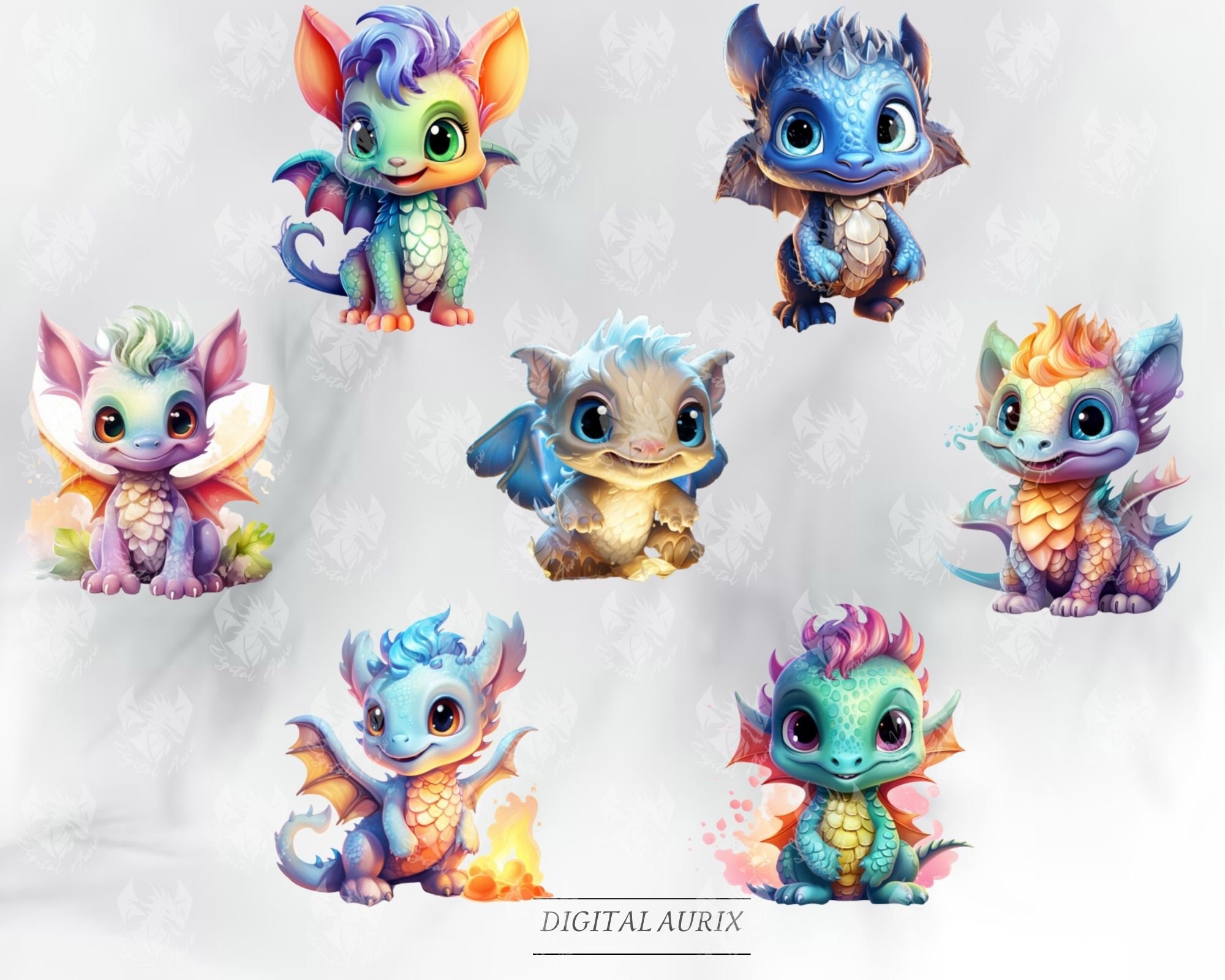 Water Dragon Baby Clipart, Dragon, Digital Download, Nursery Clipart