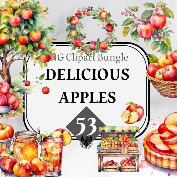 Watercolor Apples Clipart, digital png, apple pie, shortcake graphics, instant download, commercial use, Sublimation, digital art