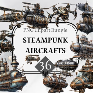 Steampunk Aircraft Clipart, zepellin, commercial use, Digital art, Sublimation, Digital download, digital art, airship, airplane, helicopter