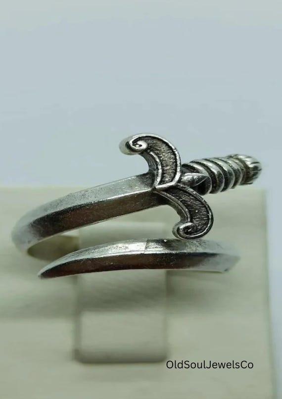 Adjustable Silver Plated Sword Ring – Handmade Go… - image 10