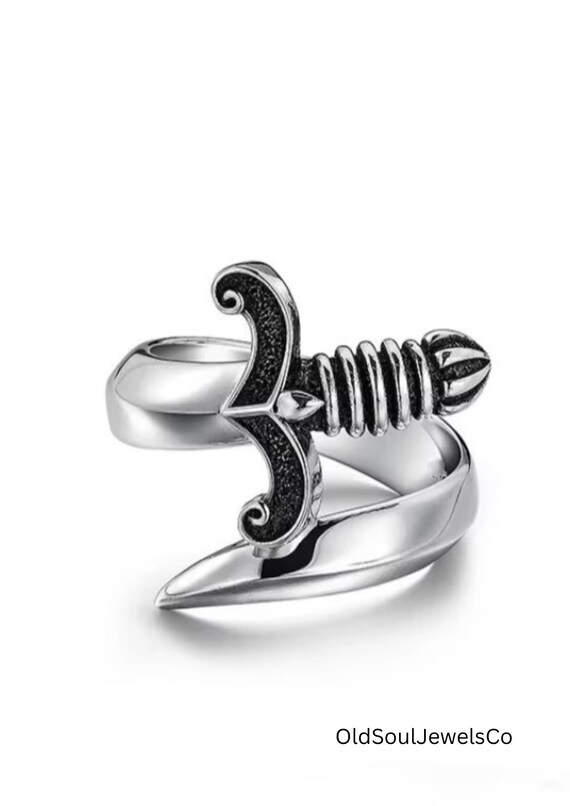 Adjustable Silver Plated Sword Ring – Handmade Go… - image 11
