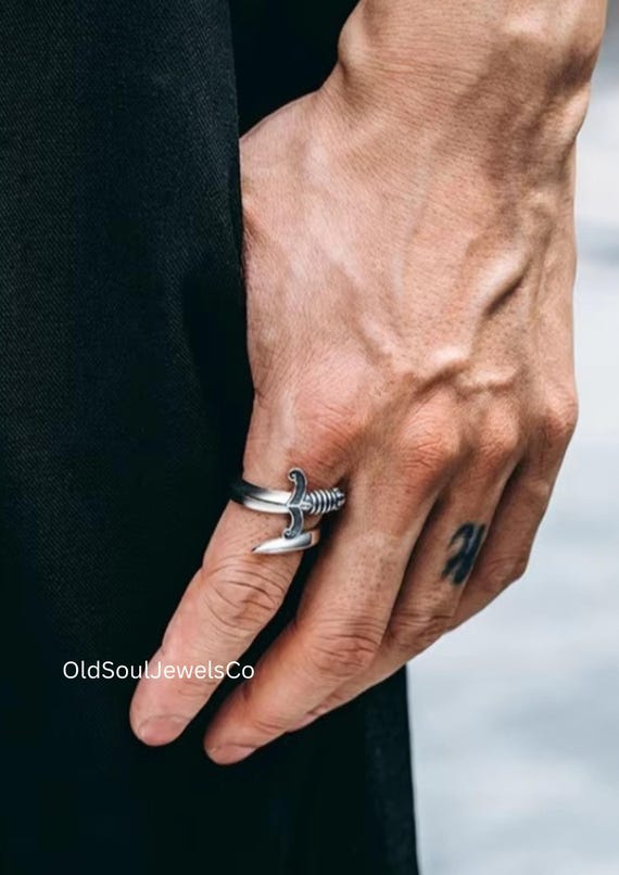 Adjustable Silver Plated Sword Ring – Handmade Go… - image 5