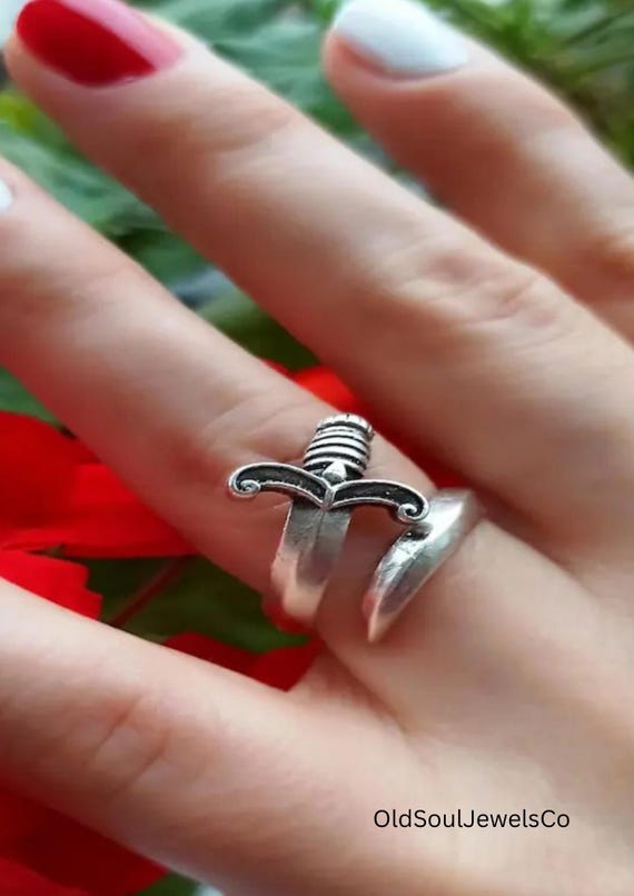 Adjustable Silver Plated Sword Ring – Handmade Go… - image 3