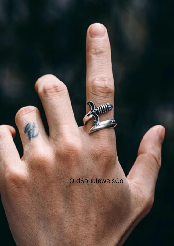 Adjustable Silver Plated Sword Ring – Handmade Go… - image 2