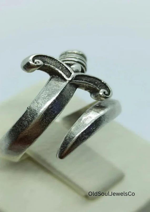 Adjustable Silver Plated Sword Ring – Handmade Go… - image 8