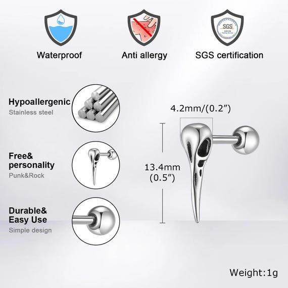 Bird Skull Screw Back / Flat Back / Stud Earrings… - image 8