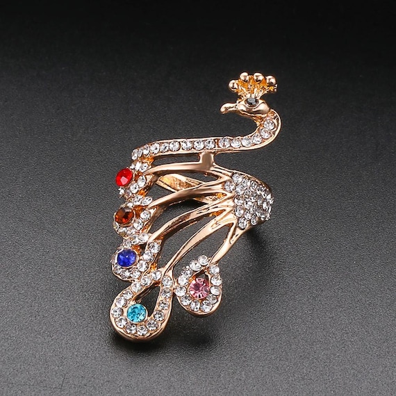 Multi stone ring, Crochet Ring peacock ring, bird… - image 4