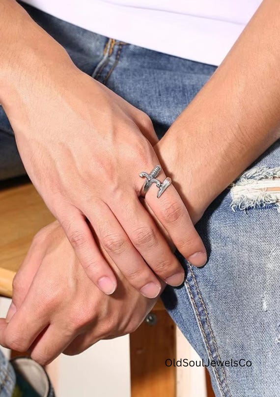 Adjustable Silver Plated Sword Ring – Handmade Go… - image 7