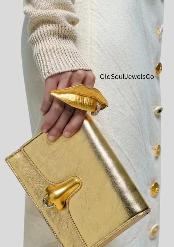 Golden Lips Adjustable Ring – Exaggerated Alloy S… - image 1