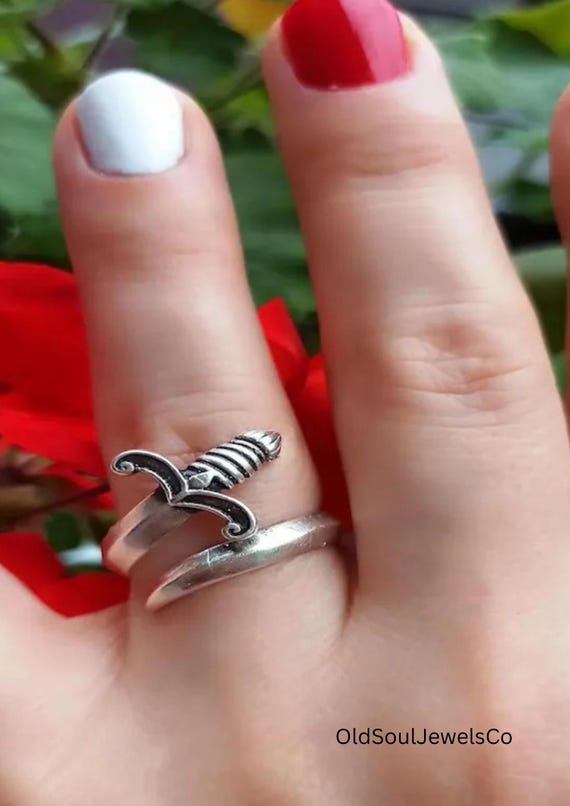 Adjustable Silver Plated Sword Ring – Handmade Go… - image 4