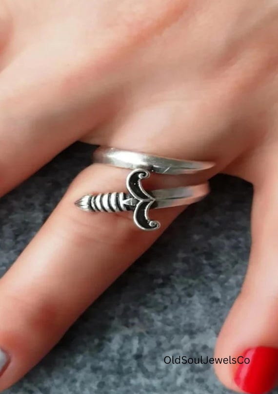Adjustable Silver Plated Sword Ring – Handmade Go… - image 6