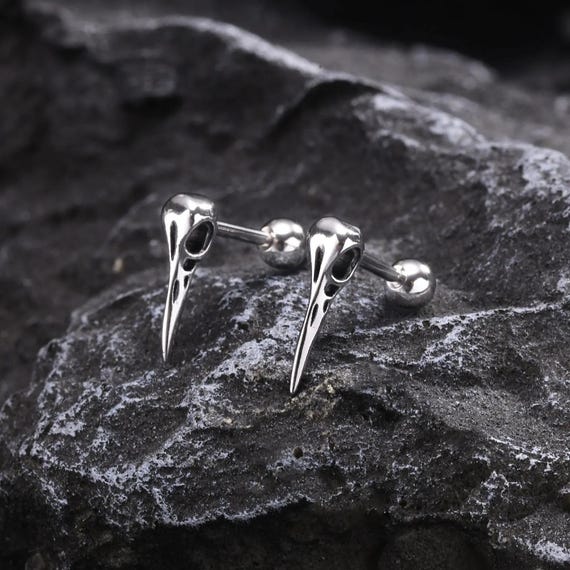Bird Skull Screw Back / Flat Back / Stud Earrings… - image 6