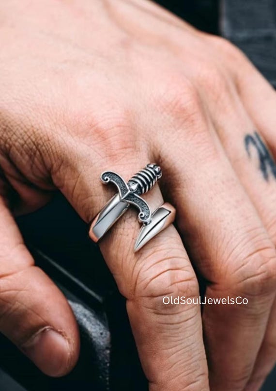 Adjustable Silver Plated Sword Ring – Handmade Go… - image 1