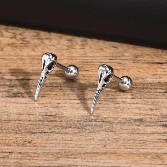 Bird Skull Screw Back / Flat Back / Stud Earrings… - image 1