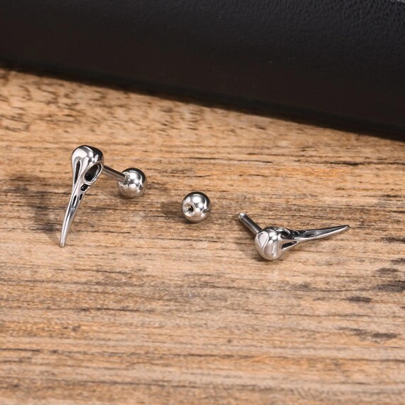 Bird Skull Screw Back / Flat Back / Stud Earrings… - image 7