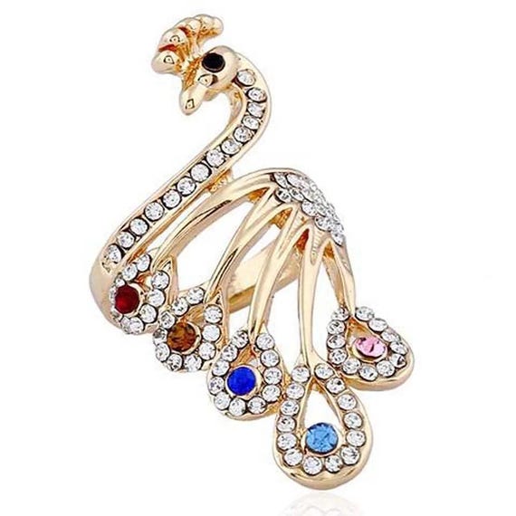 Multi stone ring, Crochet Ring peacock ring, bird… - image 6